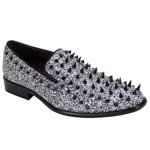 Royal Shoes Silver Spikes Red Bottoms Mens Smoking Slip-on Dress Prom Shoes  8-13