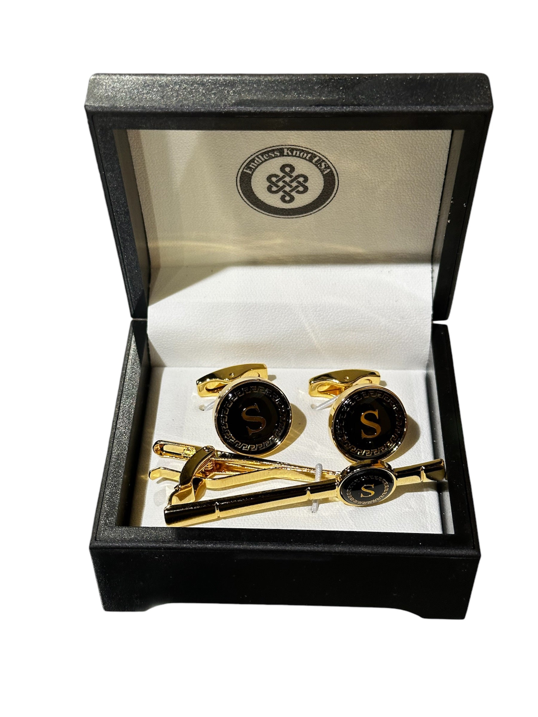 Endless Knot Men's Initial Cufflink Tie Pin Bar Set – InStyle