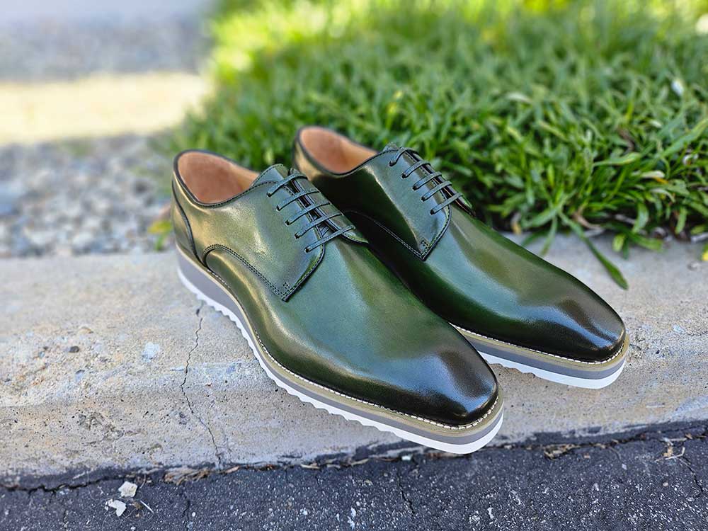 Carrucci Men's Dress Shoes - Burnished Lace Up Leather Derby 9.5 / Olive / KS515-26 Carrucci Men's Dress Shoes - Burnished Lace Up Leather Derby 9.5 / Olive / KS515-26