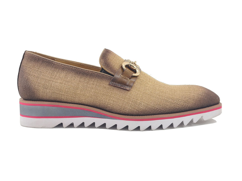 Carrucci Men's Dress Shoes - Linen Loafer With Gold Tone Buckle InStyle-Tuscaloosa Carrucci Men's Dress Shoes - Linen Loafer With Gold Tone Buckle InStyle-Tuscaloosa