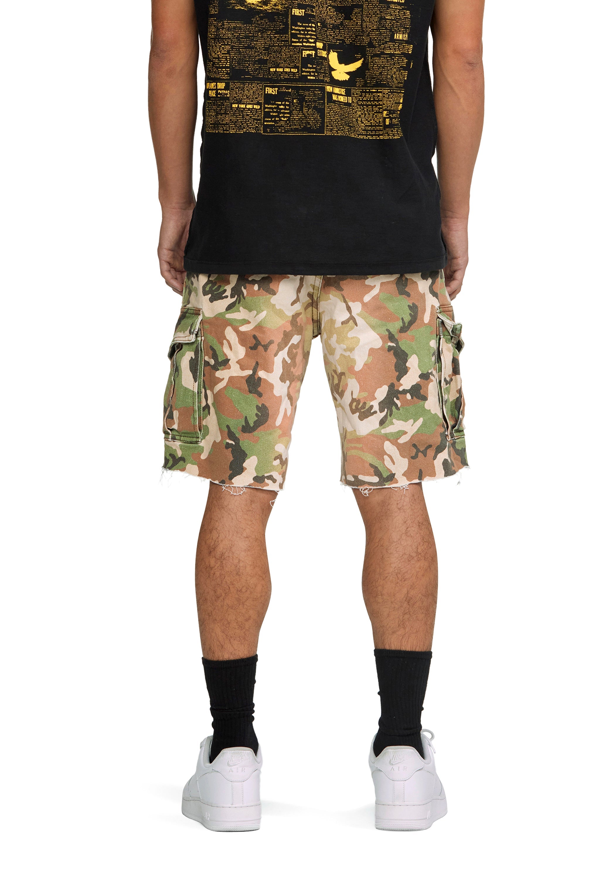Purple Denim Shorts - Bleached Camouflage Cargo Short