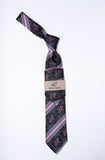 Rossi Man Tie - RMR650-4 - Black and Pink Striped Paisley