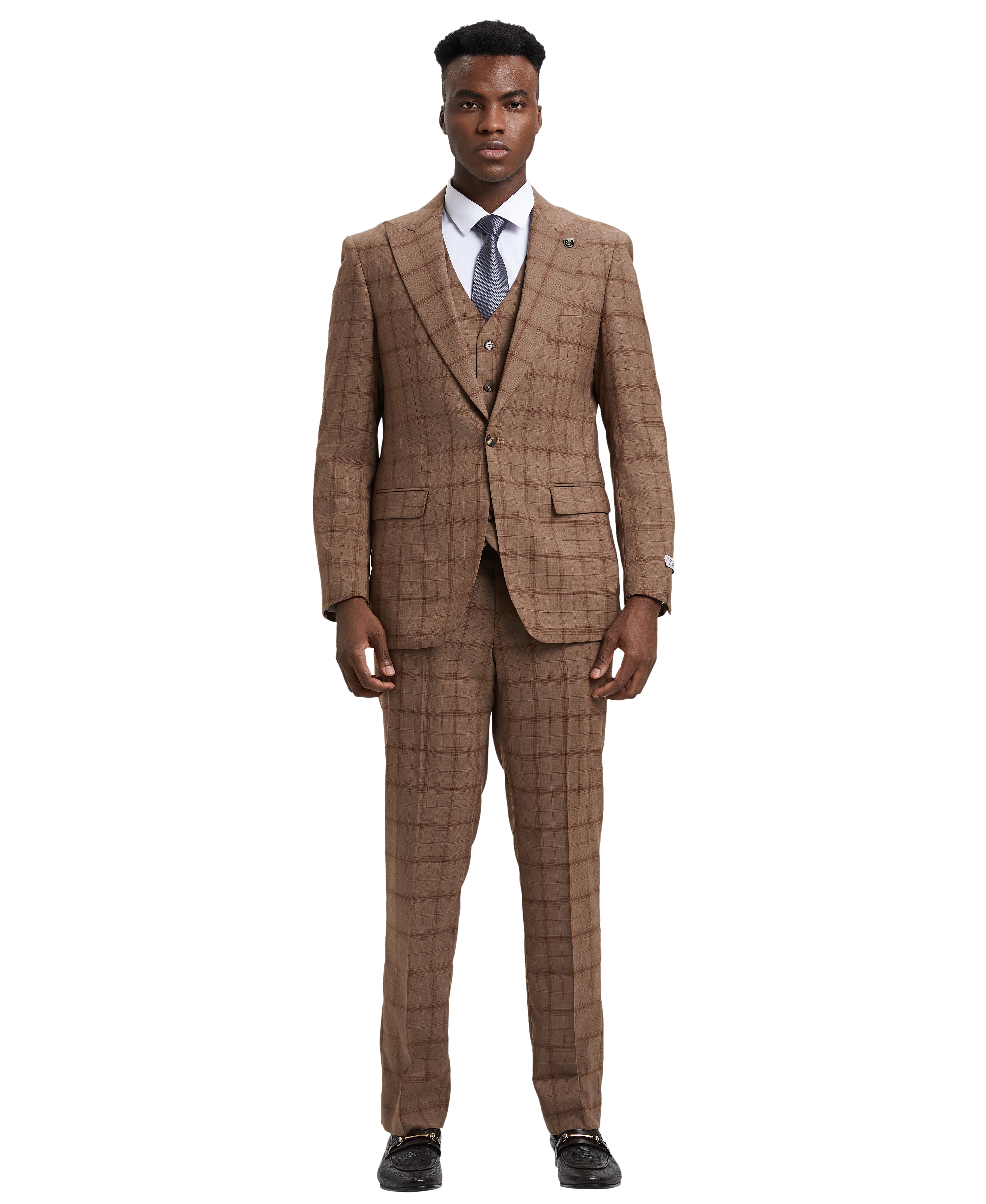 Stacy Adams Men's 3 Piece Hybrid Suit - Sharp Windowpane - Brown - 40L Stacy Adams Men's 3 Piece Hybrid Suit - Sharp Windowpane - Brown - 40L