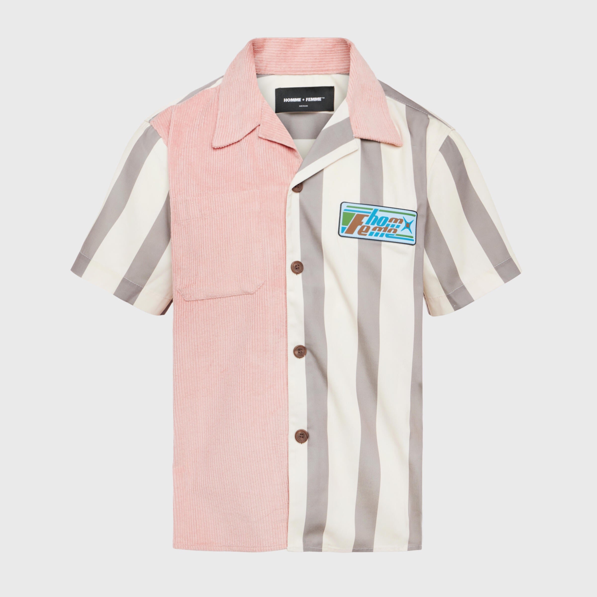 Homme + Femme Button Down Shirt - Paneled Corduroy Striped