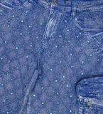 Vicious Denim Shorts - Embellished Rhinestone - Wedgewood