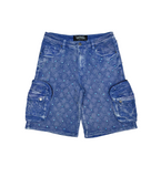 Vicious Denim Shorts - Embellished Rhinestone - Wedgewood