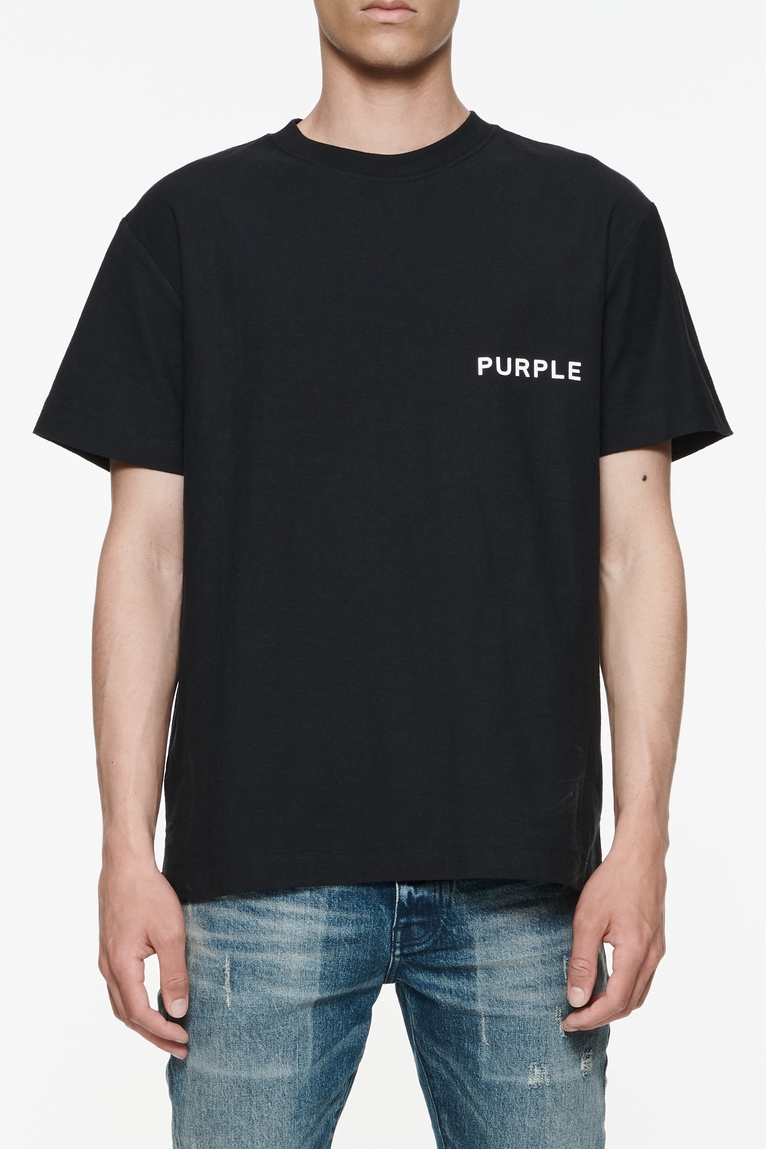 Purple Denim Tee Shirt - Textured Jersey Tee - Black