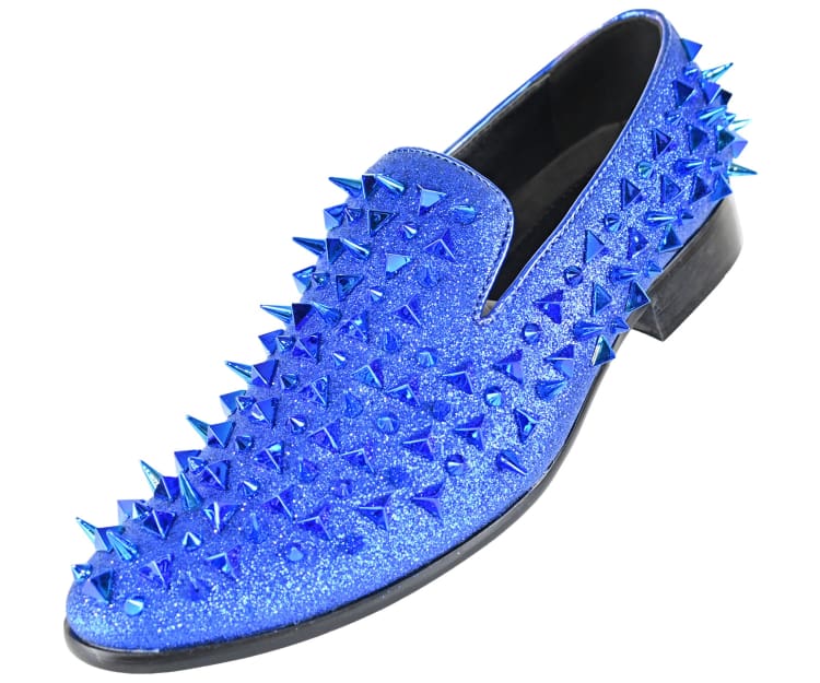 Royal Shoes Royal Blue Spikes Red Bottoms Smoking Slip-on Prom Dress Shoes  8-13