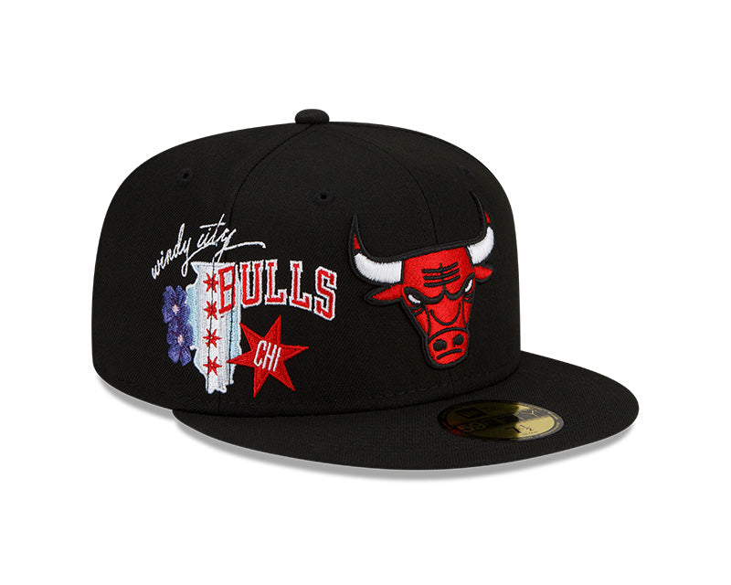 Chicago Bulls City Cluster Black New Era 59FIFTY Fitted Hat 7 3/4