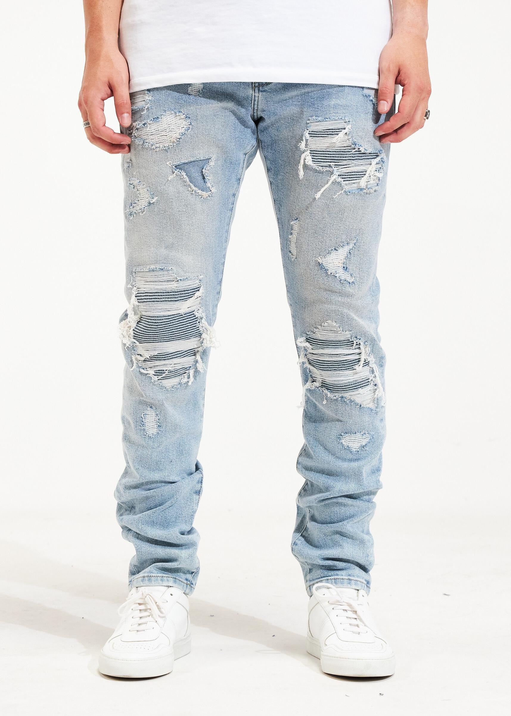Buy Highlander Light Blue Tapered Fit Highly Distressed Stretchable Jeans  for Men Online at Rs.839 - Ketch