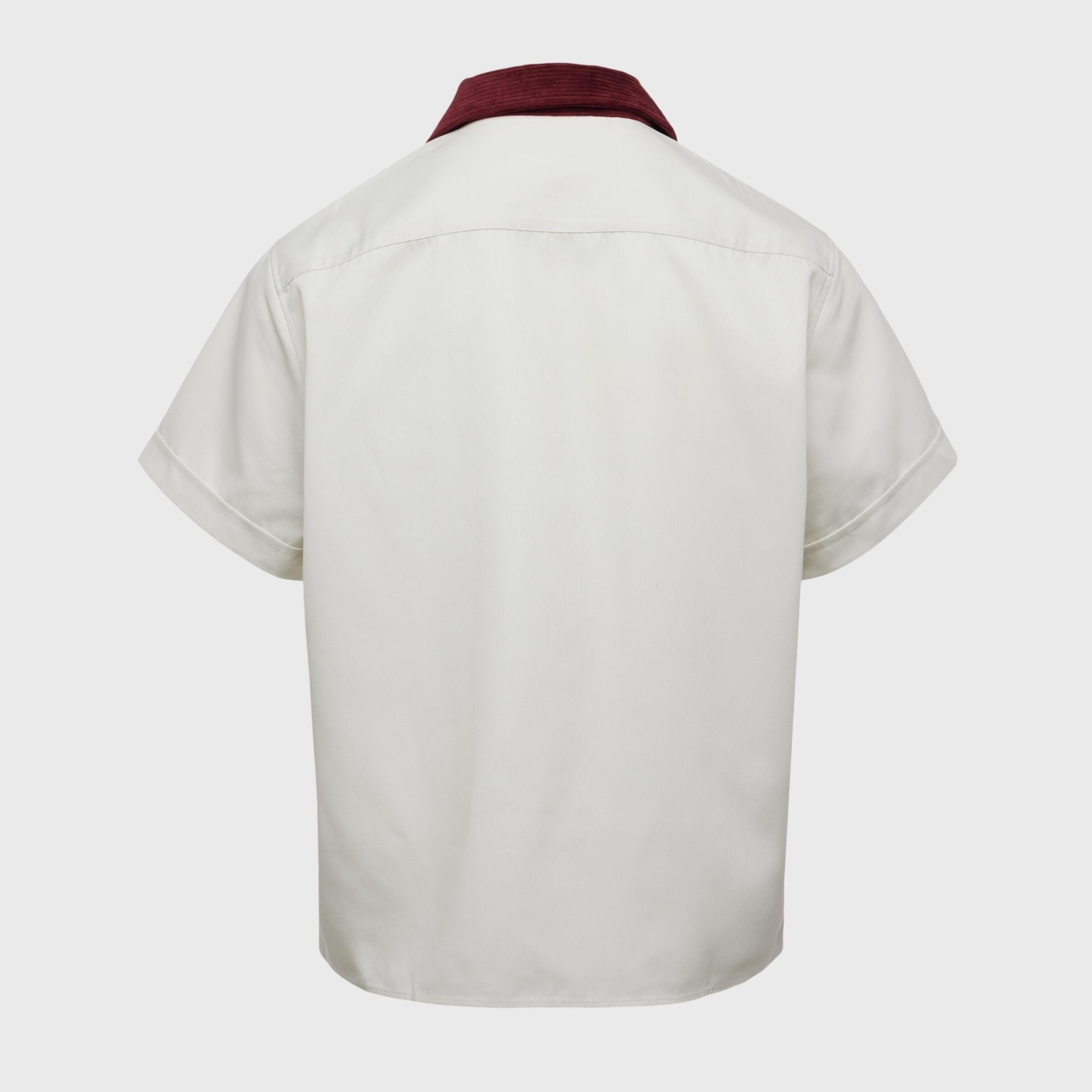 Homme + Femme Button Down Shirt - Maroon Paneled Bowling