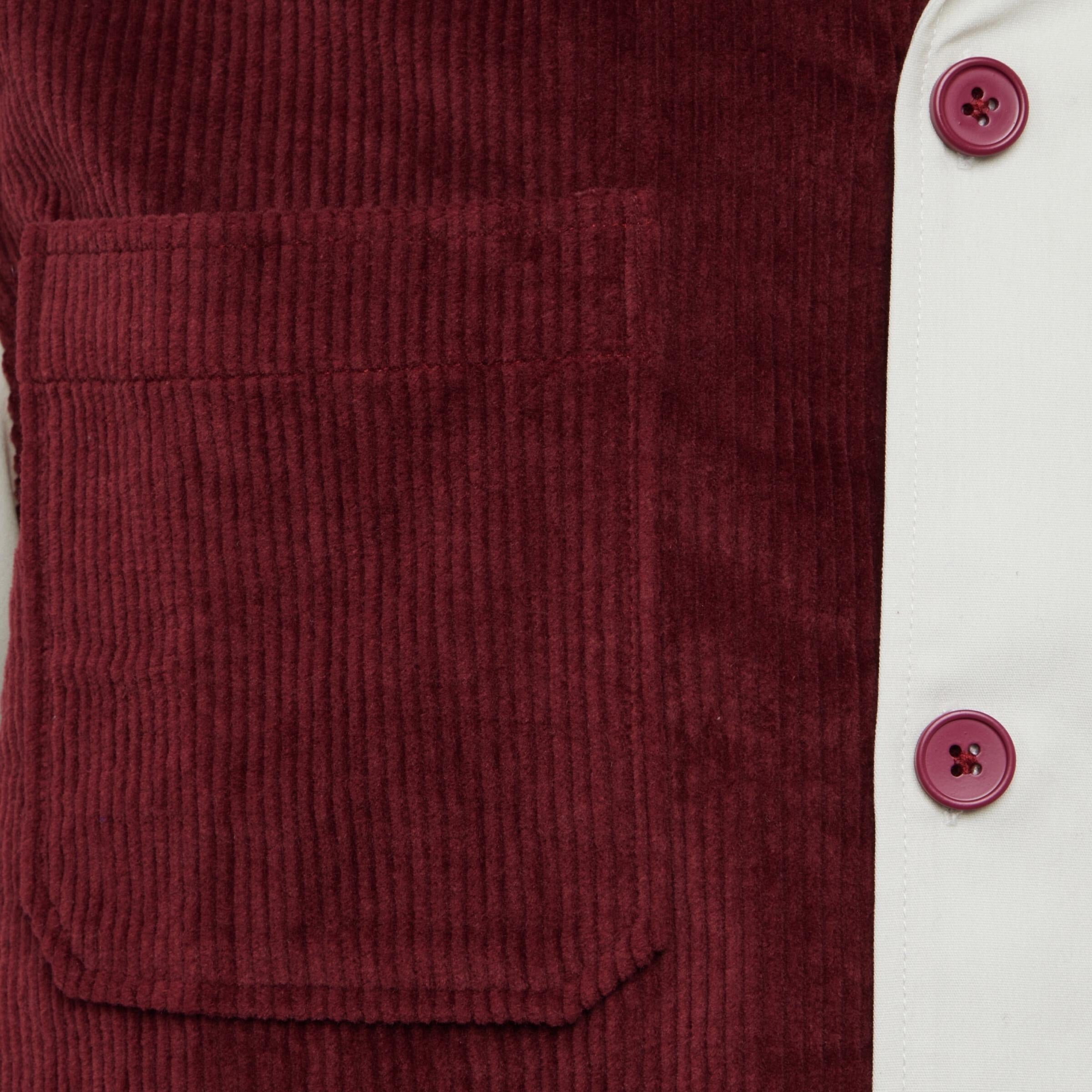 Homme + Femme Button Down Shirt - Maroon Paneled Bowling