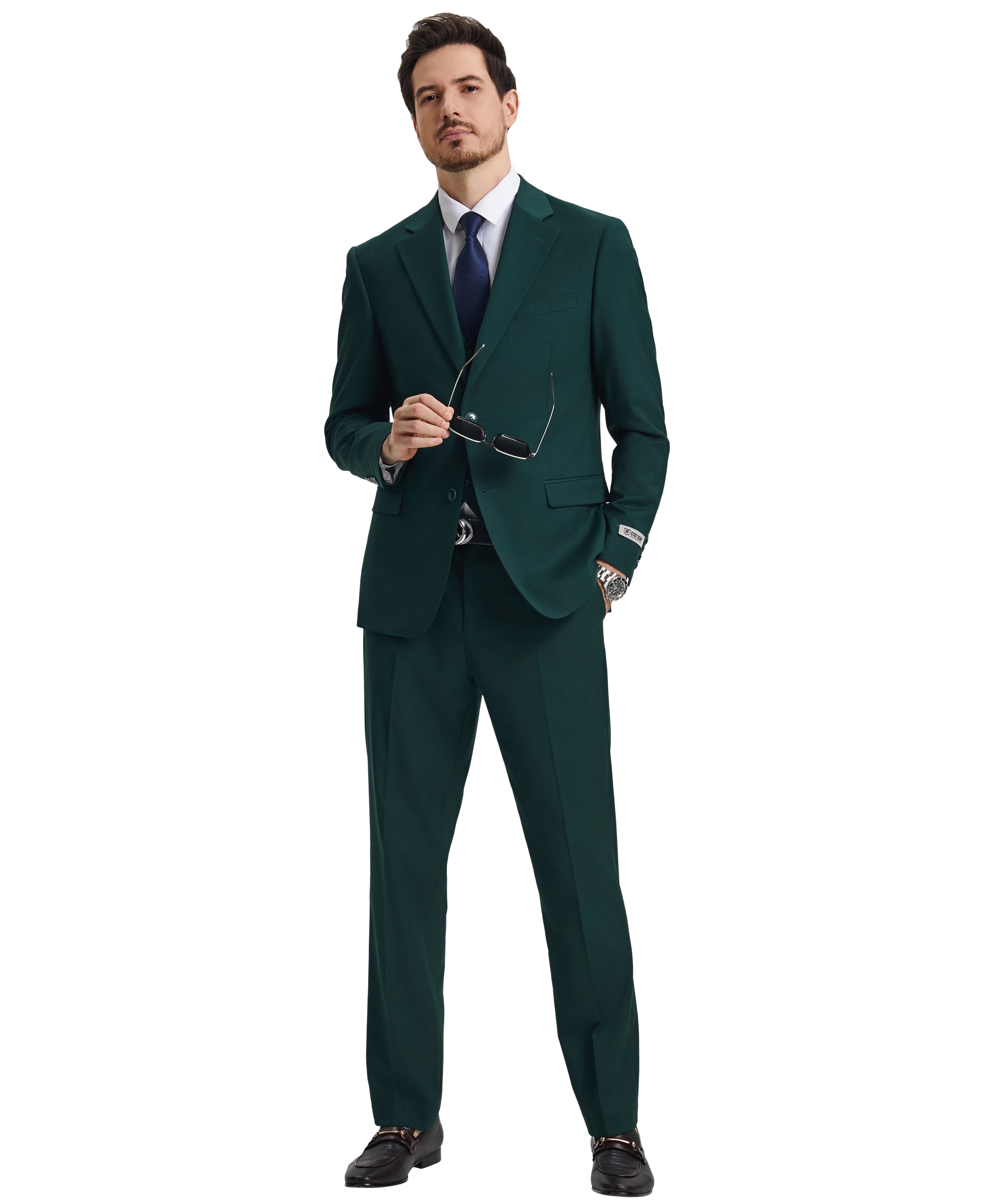 Stacy Adams 3 PC Green Solid Mens Suit