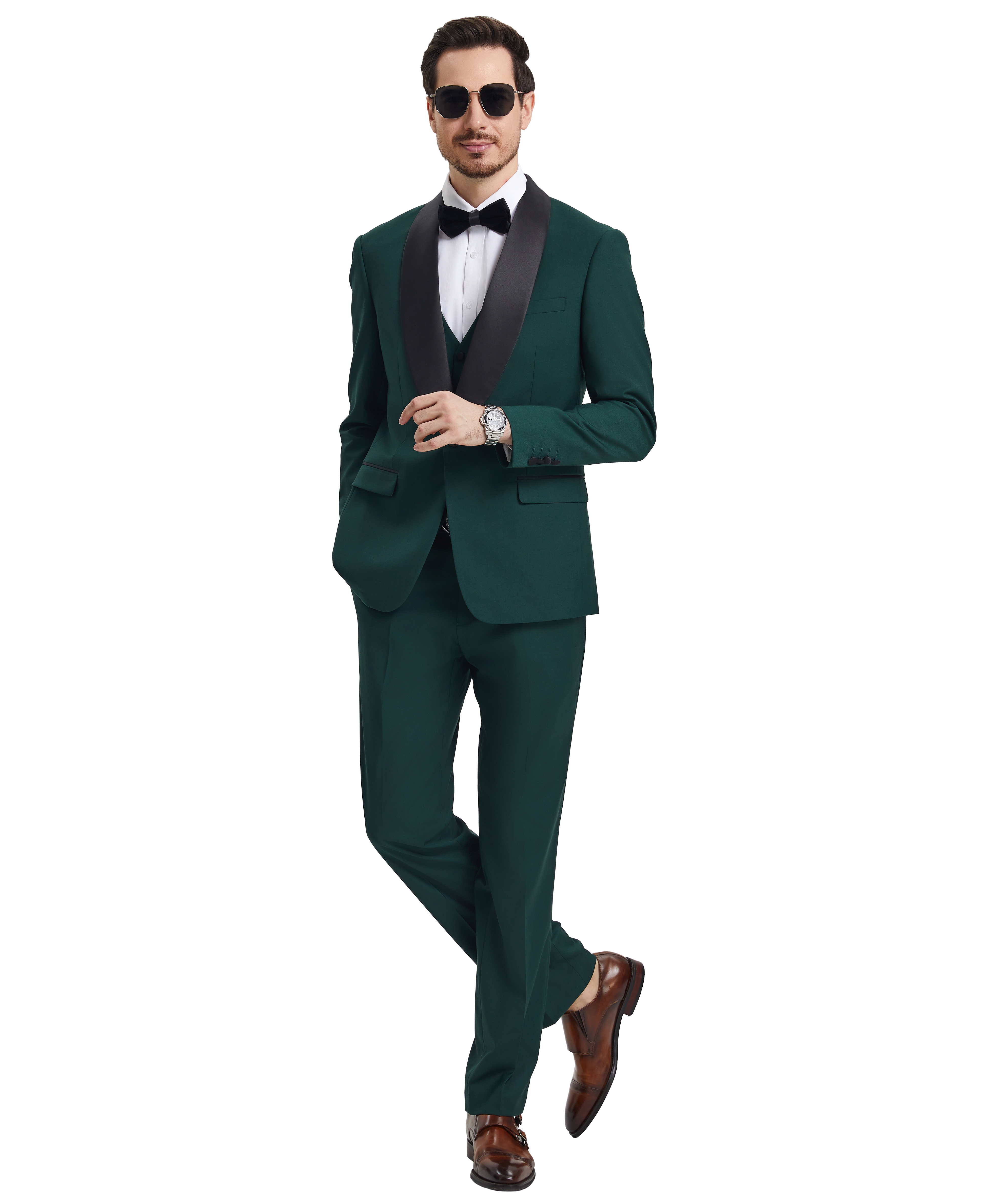 Stacy Adams 3 PC Dark Green Solid Tuxedo Mens Suit