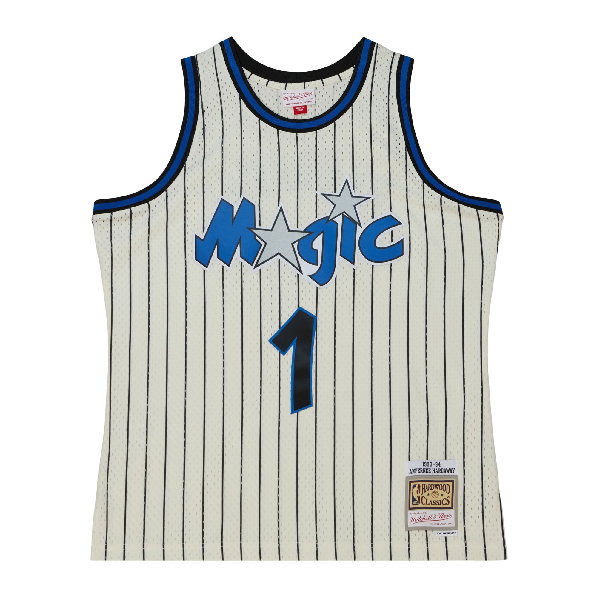 PENNY HARDAWAY JERSEY MEN NBA MITCHEL & NESS ORLANDO MAGIC WHITE/BLUE  PINSTRIPE