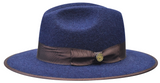 denim blue & dark brown fedora hat