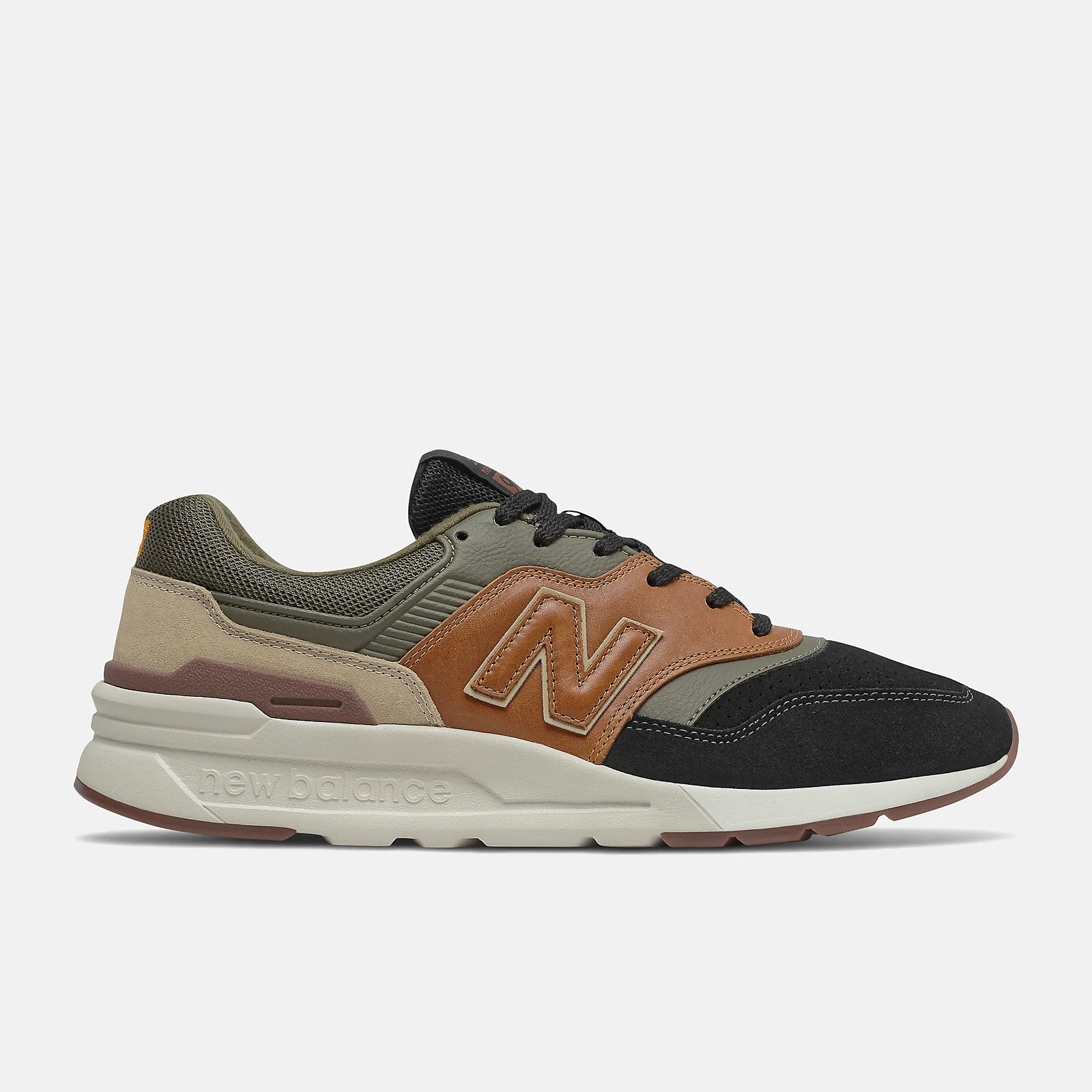 new balance 997 workwear with black tennis shoes