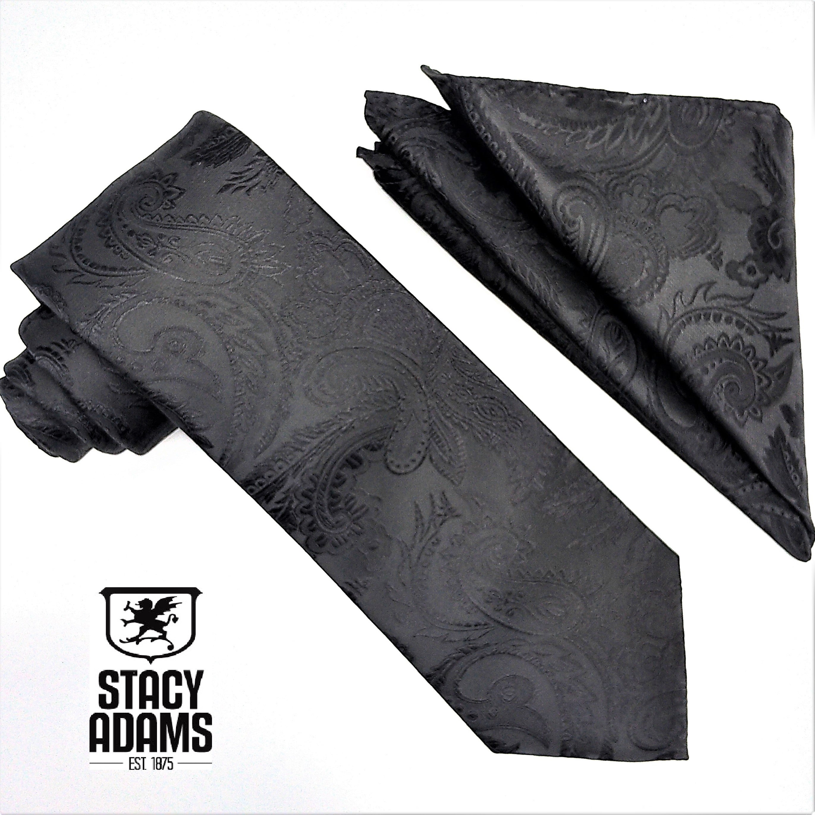 stacy adam black paisley tie set